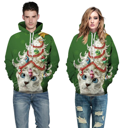 Festive Cat-Print Christmas Sweatshirt for All