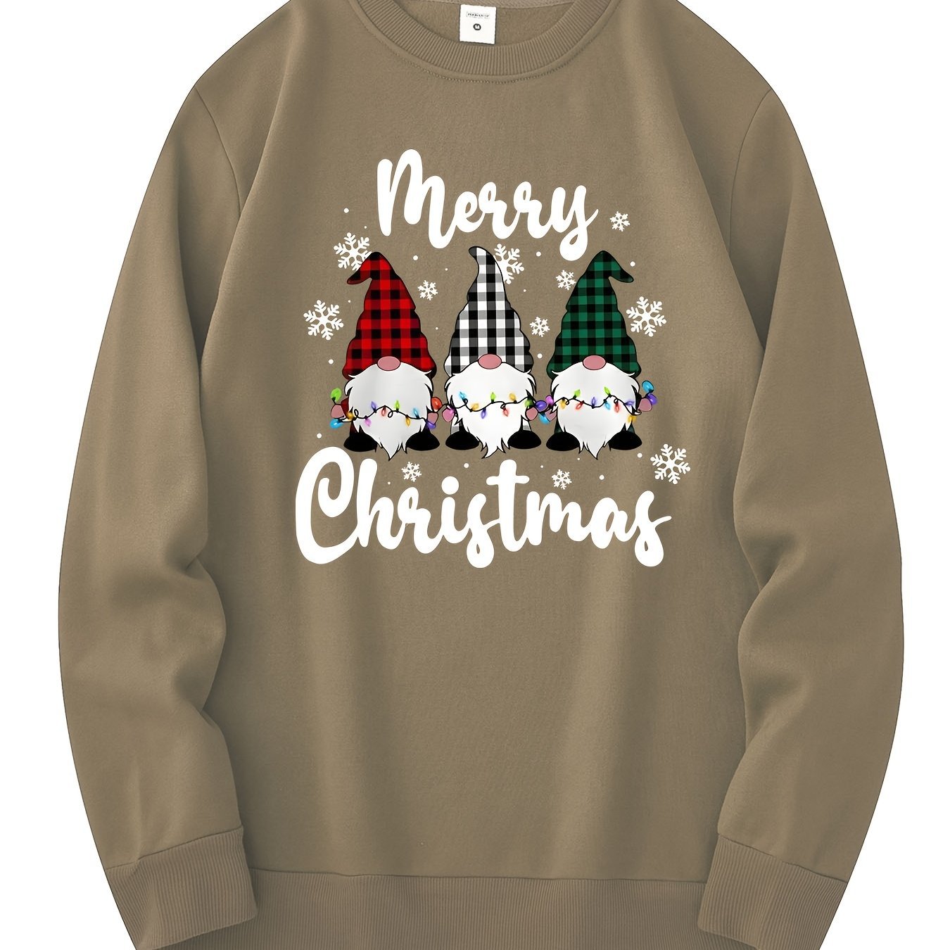 Men's Christmas Gnome Graphic Sweatshirt - Olive Green Casual Wear