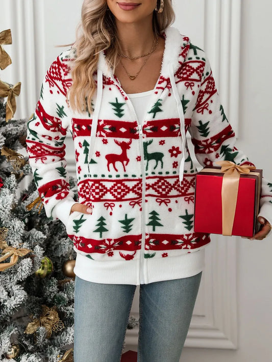Playful Christmas Giraffe Zip Up Hoodie