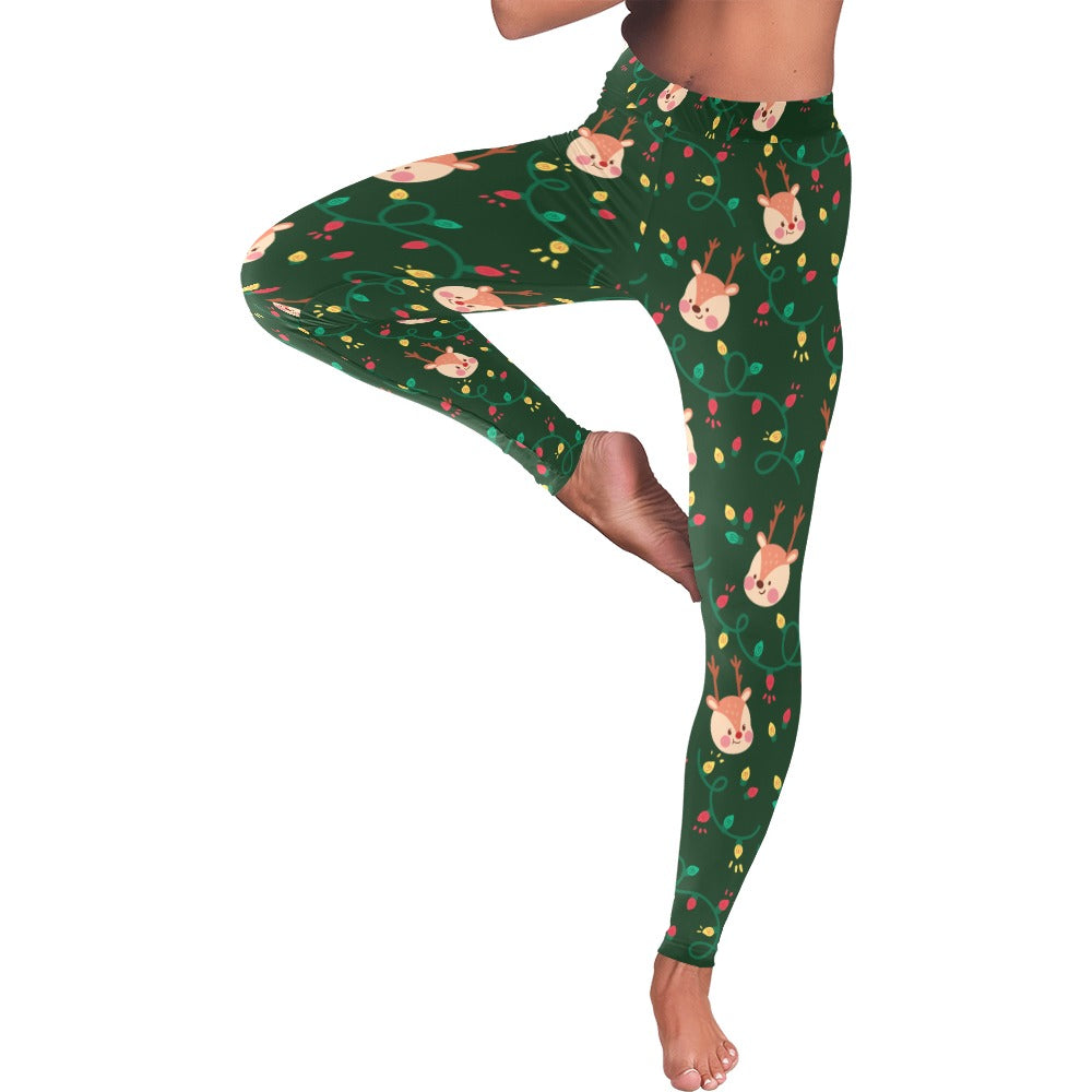 Green Reindeer & Lights Christmas Women's Leggings