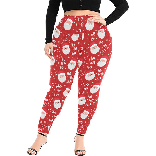 Festive Red Ho Ho Ho Women's High Waist Leggings (Plus Size)