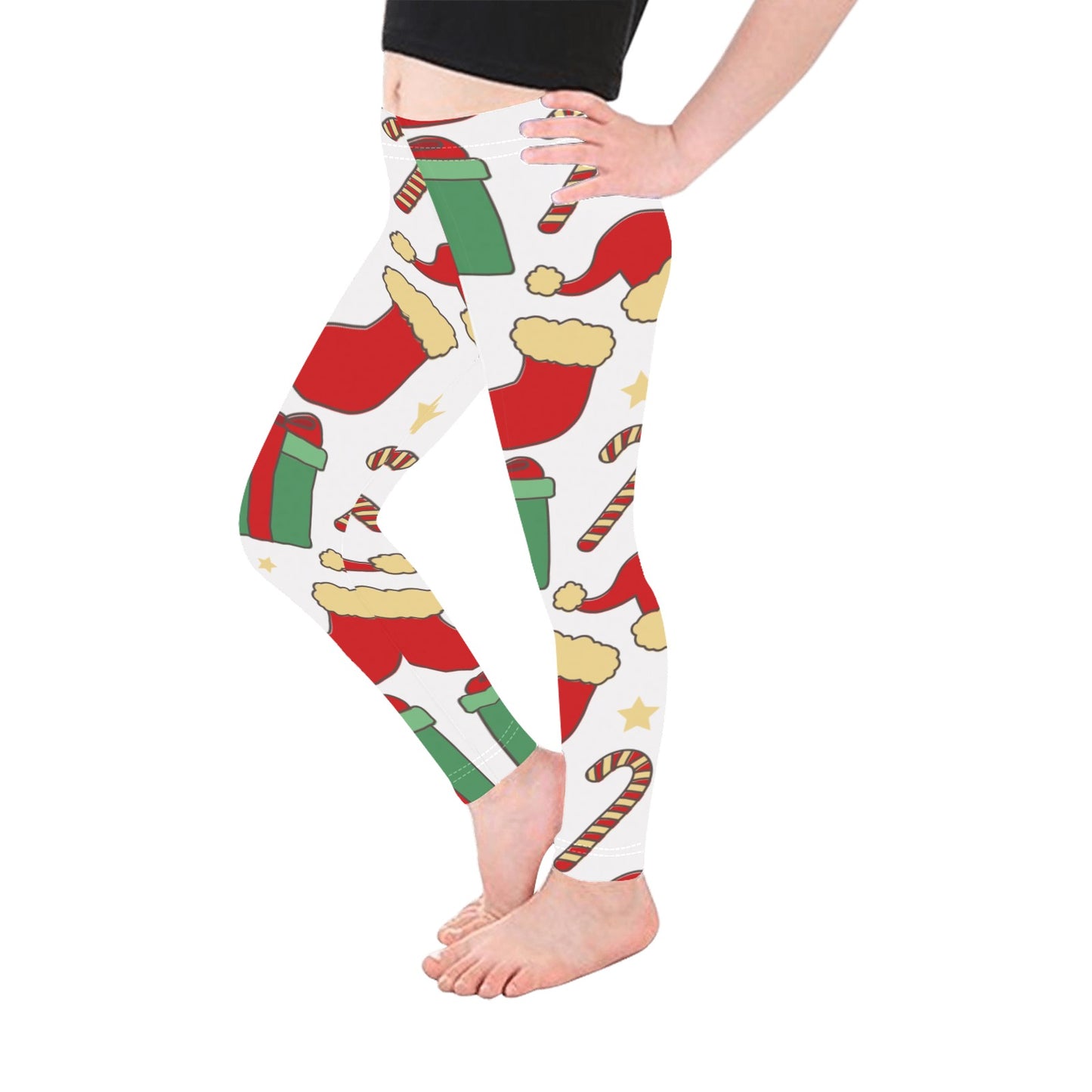 Festive Candy Cane All-Over Print Girls Leggings
