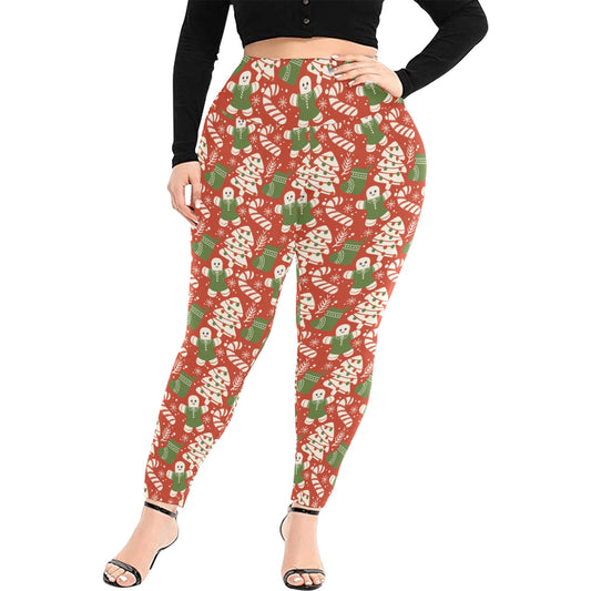 Festive Red White Christmas Women's High Waist Leggings (Plus Size)