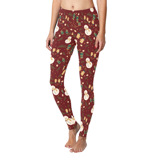 Christmas Running Snowman Maroon Women's Workout Leggings