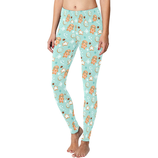 Light Blue Gingerbread Man Christmas Running Women's Workout Leggings