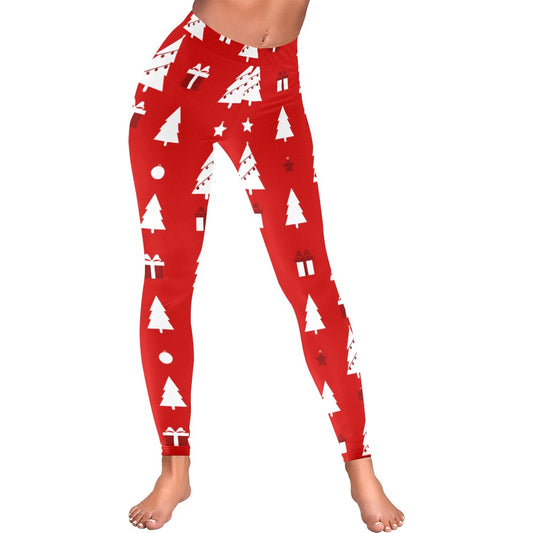 Festive Red & White Christmas Women's All-Over Low Rise Leggings