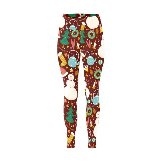 Brown Snowman Christmas Running Women's Workout Leggings