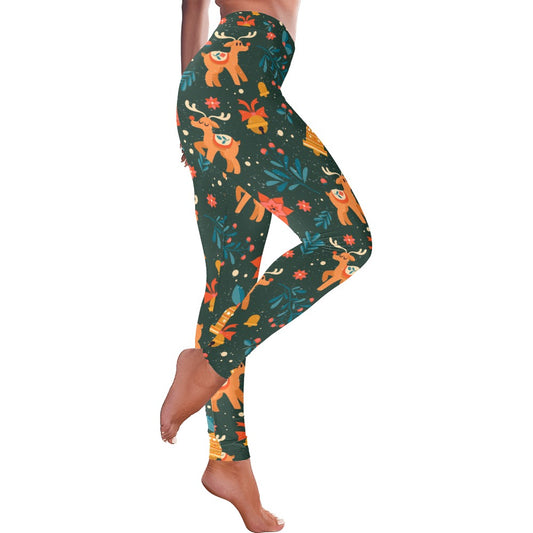Playful Red Nose Reindeer Christmas Leggings