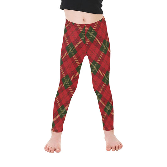 Festive Red Green Christmas Plaid Girls Leggings