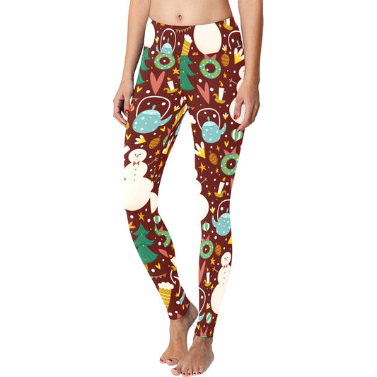 Brown Snowman Christmas Running Women's Workout Leggings