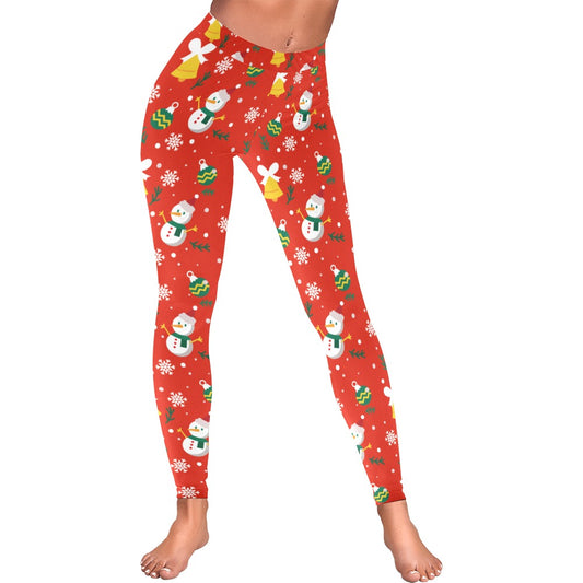 Festive Red Snowman & Snowflake Christmas Leggings