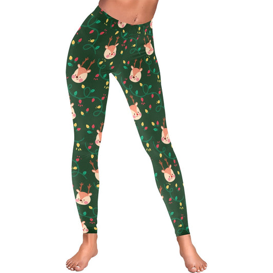 Green Reindeer & Lights Christmas Women's Leggings
