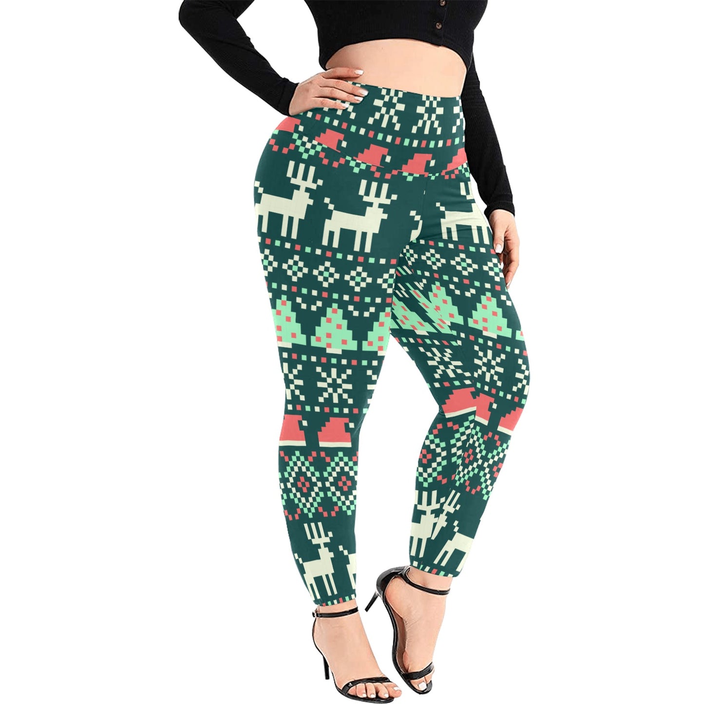 Festive Christmas Digital Print High Waist Leggings (Plus Size)