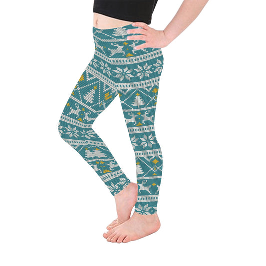 Festive Nordic Knit Christmas Leggings for Girls