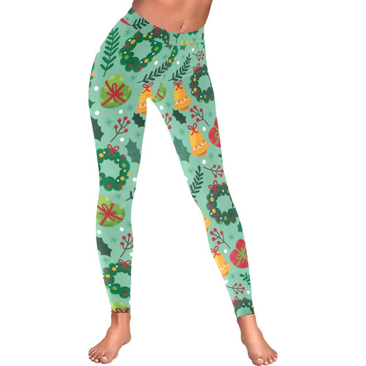 Mint Green Christmas Wreath & Bell Women's Leggings
