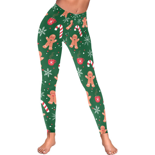 Green Gingerbread Candy Cane Christmas Low Rise Leggings