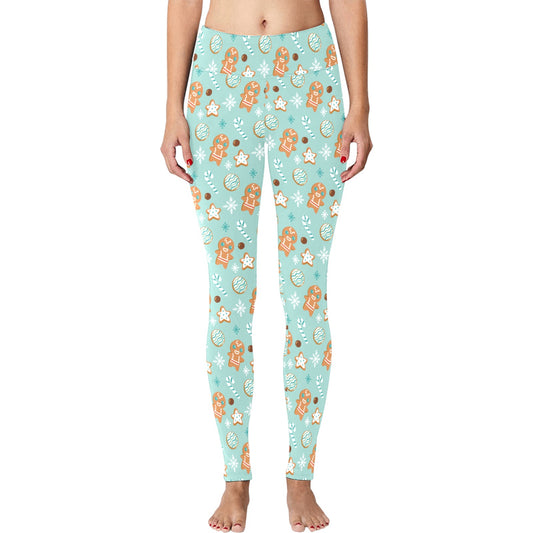 Light Blue Gingerbread Man Christmas Running Women's Workout Leggings