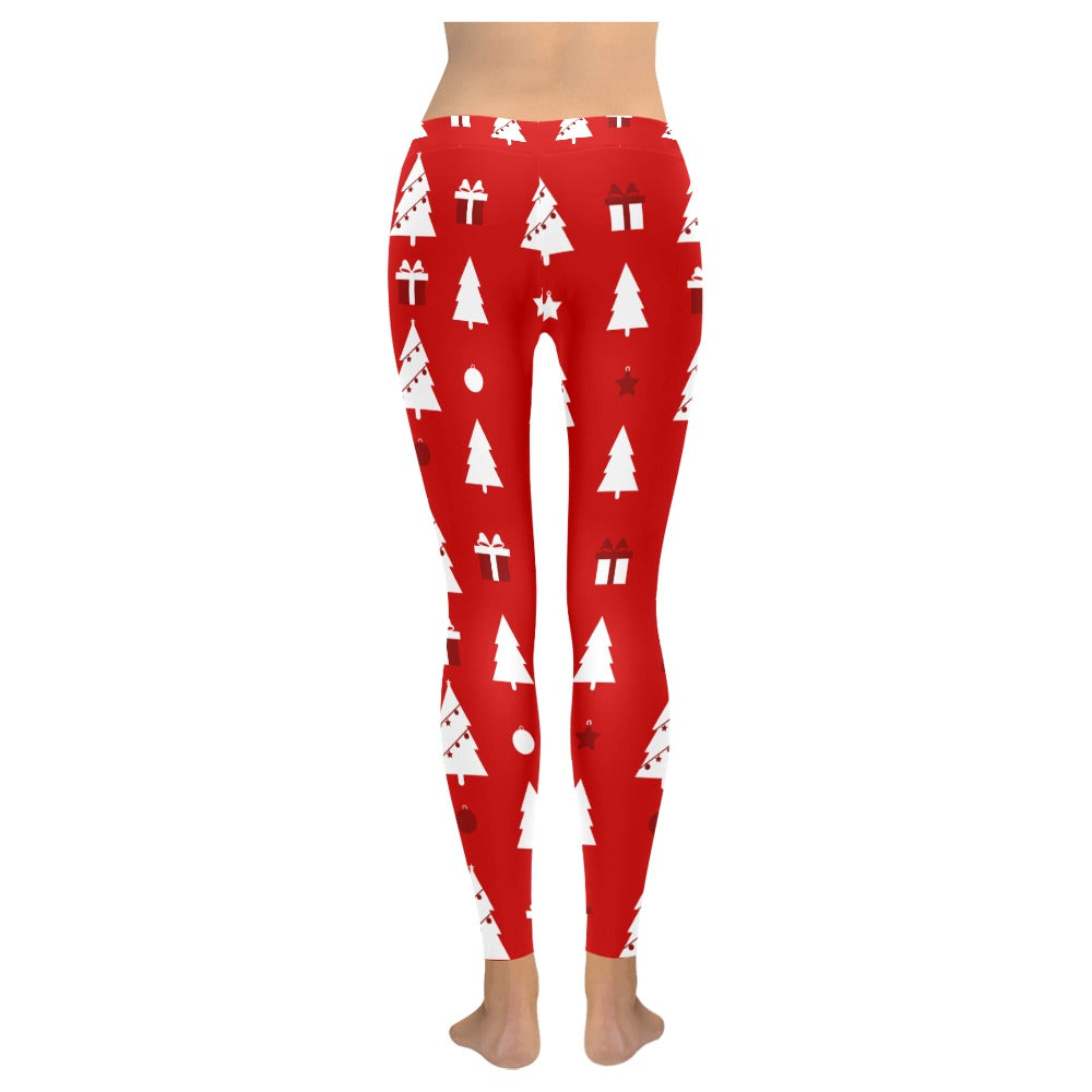 Festive Red & White Christmas Women's All-Over Low Rise Leggings
