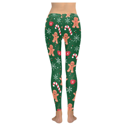 Green Gingerbread Candy Cane Christmas Low Rise Leggings